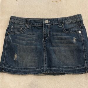 Dark Blue Distressed Denim Mini Skirt